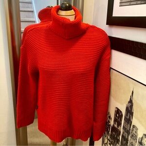 Belgius red waffle knit turtle neck sweater looks hand made